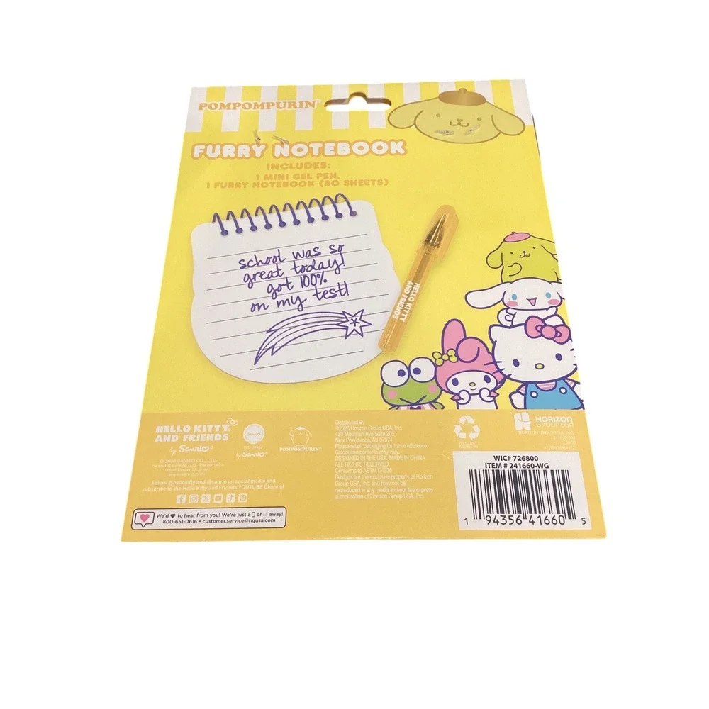 Sanrio‎ Pompompurin Furry Notebook and Mini Gel Pen Set Yellow Kawaii Stationery